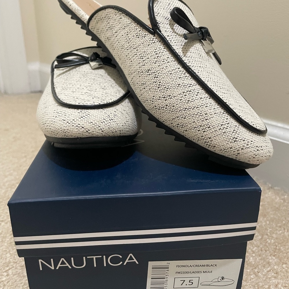 Nautica Cream Slip-On Loafers with Black Trim